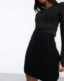 Skirts*& Other Stories Fluffy Yarn Wool Blend Mini Skirt In Black