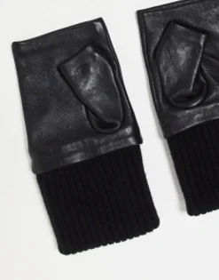 Gloves*& Other Stories Leather And Wool Blend Mittens In Black