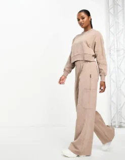 Petite*4505 Petite Washed Wide Leg Jogger With Combat Pocket Brown/Mink