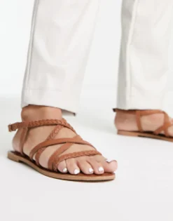 Flat Sandals*Accessorize Plaited Strappy Sandal In Tan