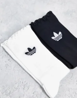 Gifts*adidas Originals 2 Pack Ruffle Socks In Black And White Multi