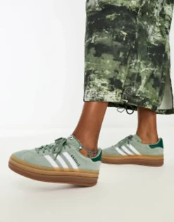 Sportswear*adidas Originals Gazelle Bold Platform Trainers In With Gum Sole Silver Green