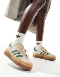 Sportswear*adidas Originals Gazelle Bold Platform Trainers In /Green With Gum Sole Cream