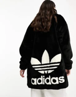 Sportswear*adidas Originals 'Neutral Court' Faux Fur Coat With Trefoil In Black