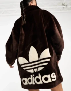 Sportswear*adidas Originals 'Neutral Court' Faux Fur Coat With Trefoil In Chocolate Brown Shadow Brown