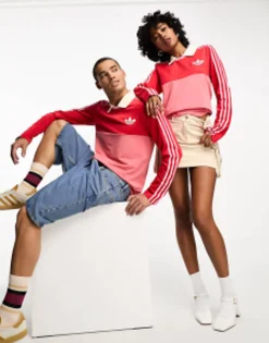 Polo Shirts*adidas Originals Unisex Adicolor 70'S Long Sleeve Polo Top In Red Better Scarlet