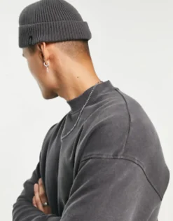 Beanies*ADPT Ribbed Fisherman Beanie In Dark Grey Asphalt