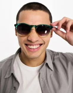 Sunglasses*AJ Morgan Grad School Retro Round Festival Sunglasses In Two-Tone Green