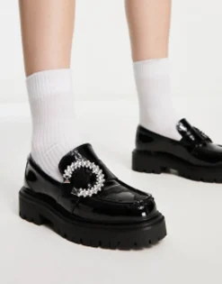 Loafers*ALDO Joesiee Chunky Loafers With Embellished Buckle In Black Patent