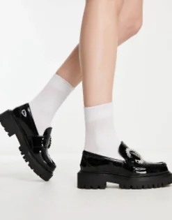 Loafers*ALDO Joesiee Chunky Loafers With Embellished Buckle In Black Patent