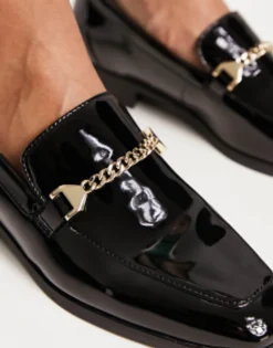 Loafers*ALDO Valenaclya Chain Loafers In Patent Black