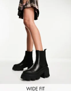 Chelsea Boots*ALDO Wide Fit Talanariel Chunky Ankle Boots In Leather Black