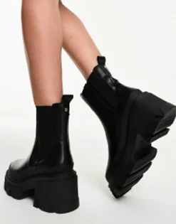 Chelsea Boots*ALDO Wide Fit Talanariel Chunky Ankle Boots In Leather Black