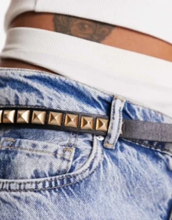 Belts*AllSaints 18Mm Leather Stud Belt In Black Black/Warm Brass