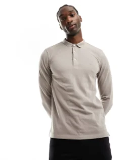 Polo Shirts*AllSaints Reform Long Sleeve Polo Top In Beige Stone Taupe