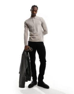 Polo Shirts*AllSaints Reform Long Sleeve Polo Top In Beige Stone Taupe