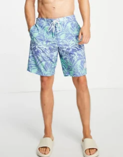 Swimwear*American Eagle 10 Inch Welt Palm Print Boardshorts In Blue
