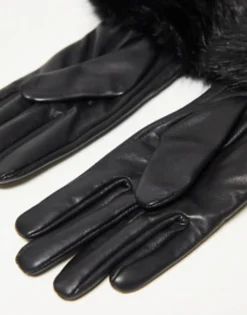 Gloves*Barbour Fur Trimmed Leather Gloves In Black