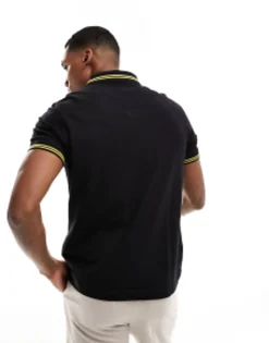 Polo Shirts*Barbour International Essential Tipped Short Sleeve Polo Shirt In Black/Yellow