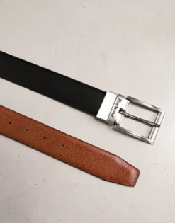 Belts*Barbour Reversable Tartan Leather Belt In Brown Black/Chestnut