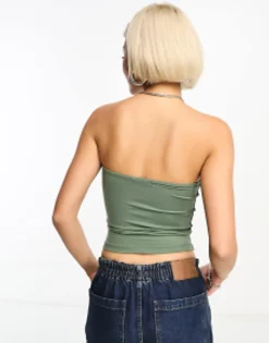 Multipacks*Bershka 2 Pack Bandeau Tops In Khaki & Pink White