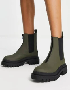 Chelsea Boots*Bershka Chunky Chelsea Boot In Khaki