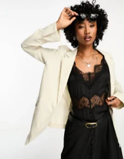 Suits & Tailoring*Bershka Oversized Blazer In Stone Grey