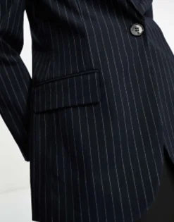 Suits & Tailoring*Bershka Oversized Mansy Blazer In Navy Pinstripe Grey