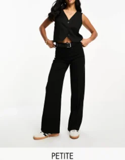 Trousers & Leggings*Bershka Petite Wide Leg Slouchy Dad Tailored Trousers In Black