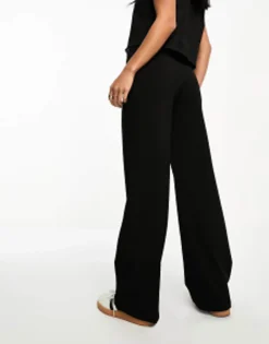 Trousers & Leggings*Bershka Petite Wide Leg Slouchy Dad Tailored Trousers In Black