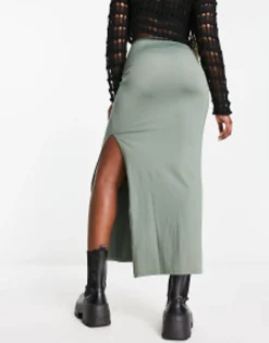 Skirts*Bershka Ribbed Midaxi Skirt In Khaki