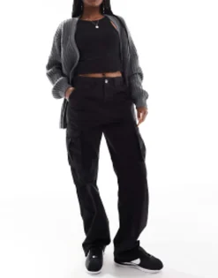 Trousers & Leggings*Bershka Straight Leg Cargo Trousers In Black