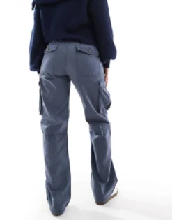 Trousers & Leggings*Bershka Straight Leg Cargo Trousers In Graphite Blue