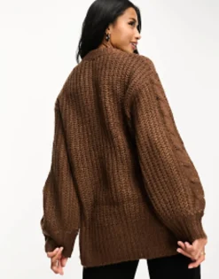 Petite*Brave Soul Petite Tokyo Oversized Cable Knit Jumper In Chocolate Brown