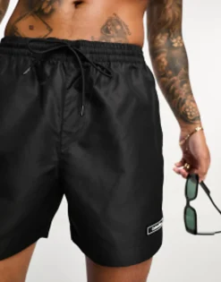 Swimwear*Calvin Klein Core Logo Tape Short Drawstring Swim Shorts In Black