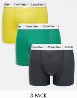Underwear*Calvin Klein Cotton Stretch Trunks In Multi Grey/Yellow/Green