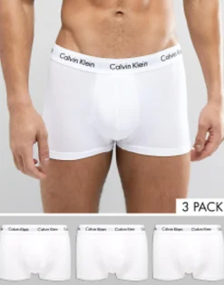 Underwear*Calvin Klein Cotton Stretch 3 Pack Low Rise Trunks In White