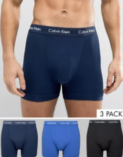 Underwear*Calvin Klein Cotton Stretch 3 Pack Trunks In Multi Navy/Blue/Black