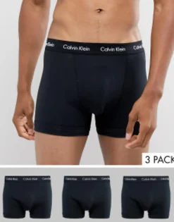 Underwear*Calvin Klein Cotton Stretch 3 Pack Trunks In Black