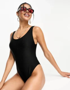 Swimwear & Beachwear*Calvin Klein Intense Power Rib Scoop Back Swimsuit In Black