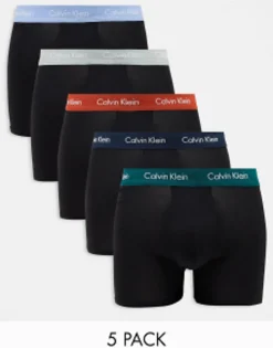 Underwear*Calvin Klein 5-Pack Trunks With Coloured Waistband In Black