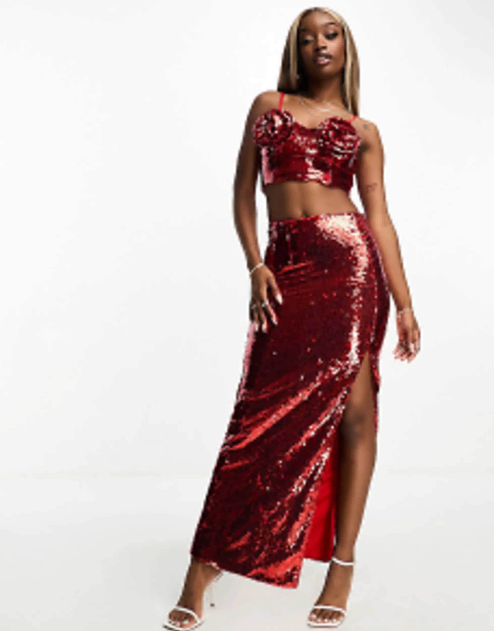 Skirts*Collective The Label Exclusive Embellished Crop Top And Maxi Skirt Co-Ord In Red