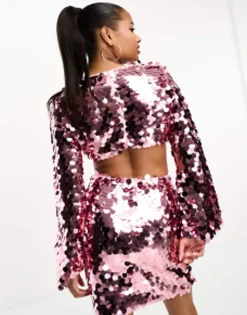 Petite*Collective The Label Petite Exclusive Disc Sequin Cut-Out Mini Dress In Pink