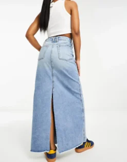 Skirts*Collusion A-Line Long Maxi Denim Skirt In Vintage Blue Wash Light Blue