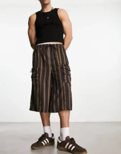 Shorts*Collusion Baggy Stripe Skater Short With Bungee In Brown