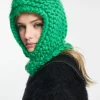 Scarves*Collusion Unisex Chunky Crochet Knit Balaclava In Green Dark Green