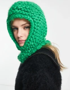 Scarves*Collusion Unisex Chunky Crochet Knit Balaclava In Green Dark Green