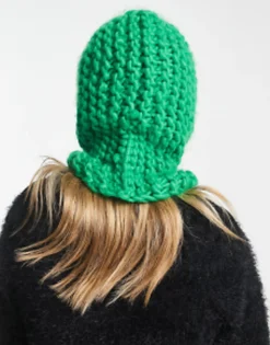 Scarves*Collusion Unisex Chunky Crochet Knit Balaclava In Green Dark Green