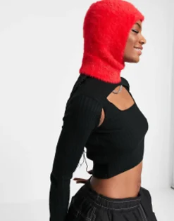 Scarves*Collusion Unisex Eyelash Yarn Balaclava In Red