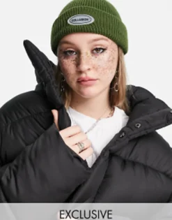 Beanies*Collusion Unisex Fisherman Beanie With Logo In Green Dark Green